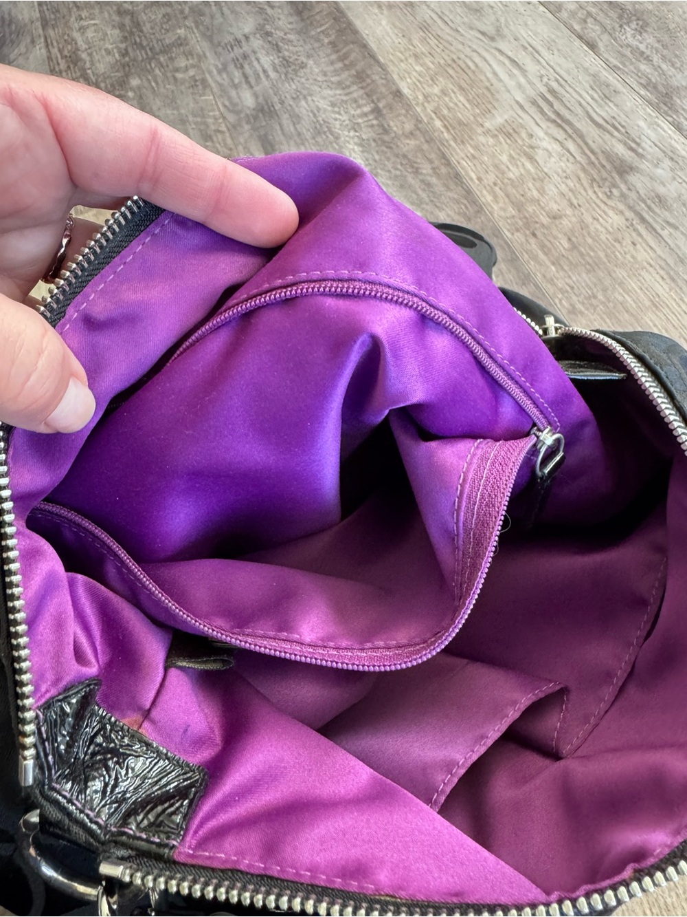 Coach Poppy Signature Sateen Pocket hobo Shoulder Bag w/Purple Interior - Y2K - Picture 9 of 13